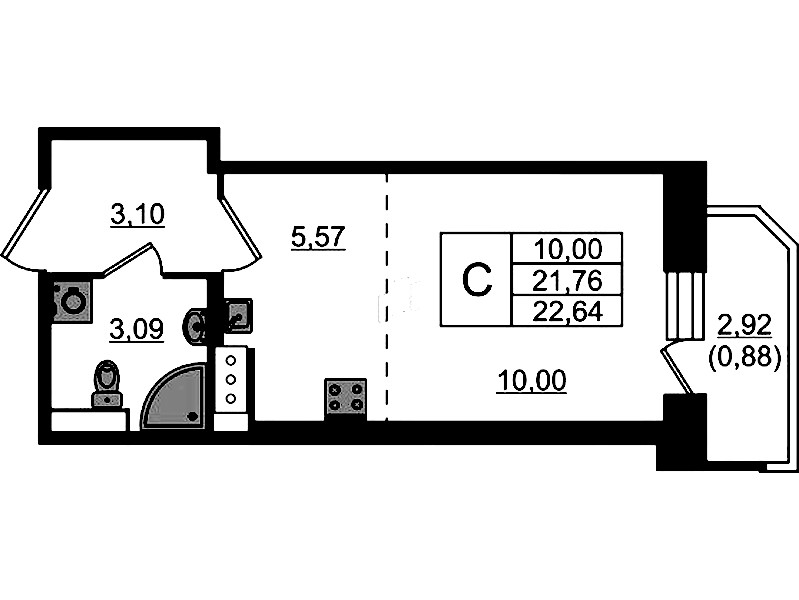 Квартира студия 22.64 м², 13/23 эт., ЖК «Живи! В Рыбацком»